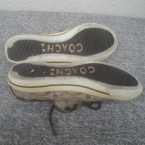 COACH Sneakers w/Tan-Brown Monogram on Fabric with Brown Leather trim - Picture 8 of 9